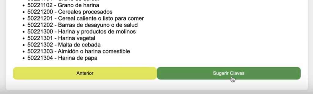 Lista las claves de producto SAT