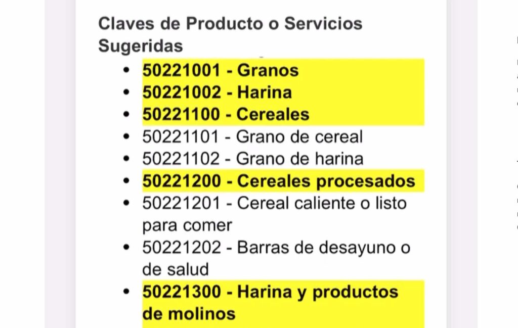 Muestra en amarillo las claves de producto SAT sugeridas por el Agente CPS Facturas