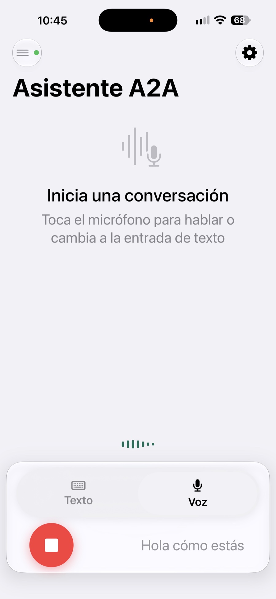 Sakbe captando voz: transcripción parcial apareciendo en el campo de texto mientras se habla